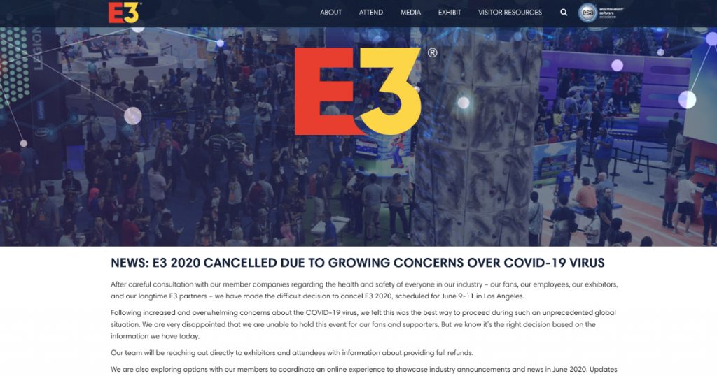 E3 2020 Cancelled Due to Novel Coronavirus Concerns